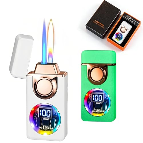 Encendedor de butano inteligente controlado por voz, múltiples métodos de encendido, doble llama conmutable, resistente al viento, con ventana de combustible visible(B)