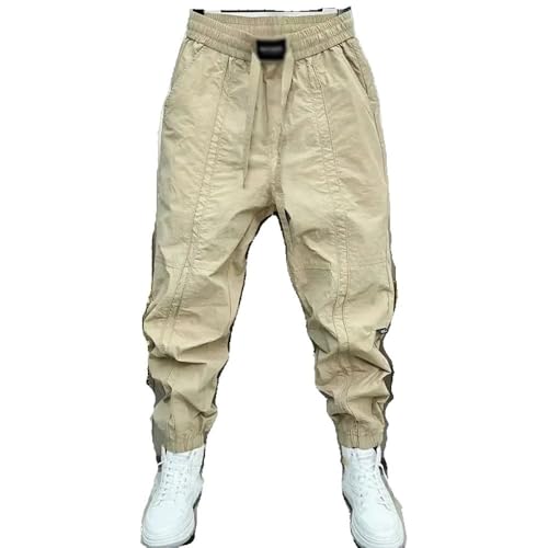 Xingfenly Spring Summer Solid Elastic Waist Ankle Length Pants Man Street Pockets Drawstring Patchwork Trousers