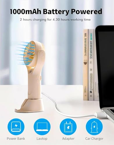 Image of DRIFTX Portable Hand Fan Rechargeable Table Fan Mini USB Fan | With Mist Spray Humidifier for Hot Summer | Ideal for Home, Office, Kitchen & Travel Use (Beige White, 1000mAh)