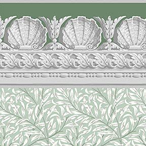 Itsy Bitsy MiniGreen Jolie Willow with Shell Border - Dollhouse Wallpaper 1:12 Scale - Peel and Stick 12 inches x 18 inches Self-Adhesive