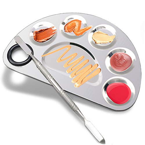 Tulips Lake Makeup Palette Stainless Steel Cosmetic Palette 6-well with Spatula Tool for Nail Art Eye Shadow Mixing Foundation Painting Artist Mixing Metal Palette 6x4inch