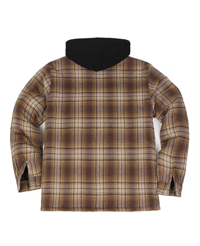 Image of ZENTHACE Men's Quilted Lined Hooded Plaid Jacket,Zipper & Snap Closure