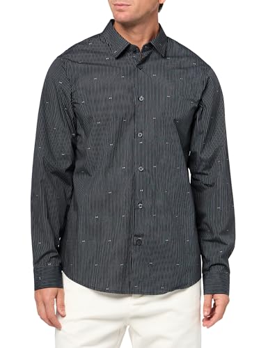Armani Exchange Men's Long Sleeve Regular Fit Cotton Jacquard Yarn Dyed Micro Print Shirt