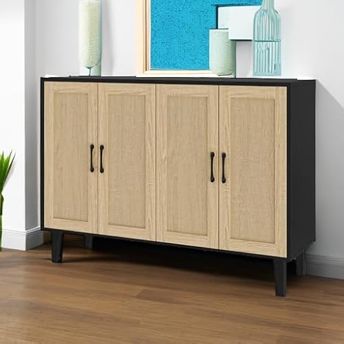 Panana FRSB58ACC Buffet Storage Cabinet With Rattan Decorating 4 Doors Living Room Kitchen Sideboard 48.43 X 34.65 X 15 Inch thumb #5