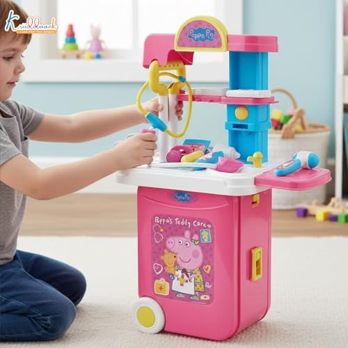 Image of Hasbro Peppa Pig Doctor Set - Portable Medical Cart with Lights & 9 Accessories, Pretend Play Nurse & Doctor Kit for Kids Aged 3+, Pink Multipurpose Trolley Toy, Best Gift for Toddlers
