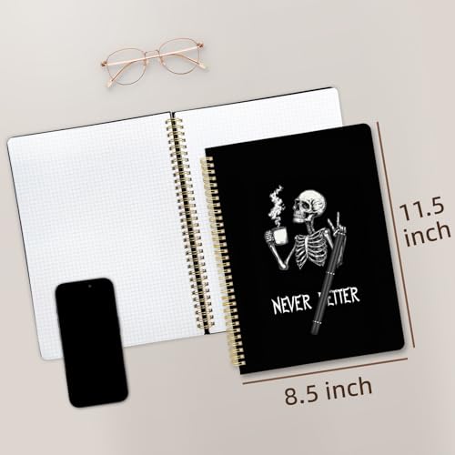 Image of Cute Spiral Notebook 8.5 x 11 Graph Paper Journal A4, Skeleton | 70 page, Note Book with Pocket, Large, Big, Hard Cover, Aesthetic, Pretty Design, for Women, Girls, Kawaii