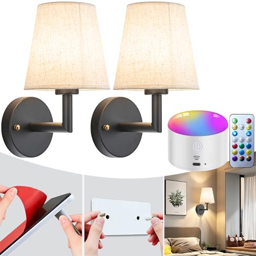 Image of YHCDLAMP Peel and Stick Wall Sconces, No Drilling Stick On Wall Sconce, Wireless Battery Operated Wall Lights, Adhesive Wall Lamp with 10000mAh Battery Bulb for Bedroom Living Room Decor