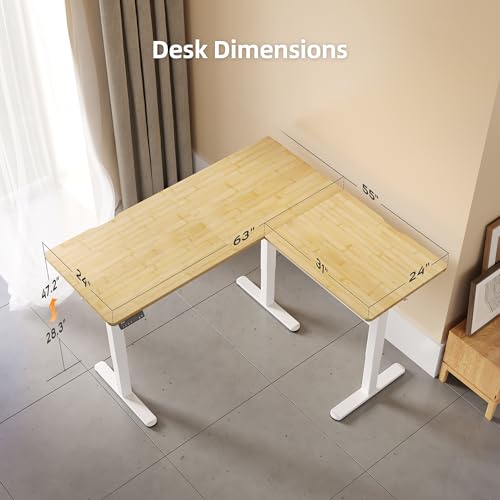Image of Claiks L Shaped Standing Desk Dual Motor 63x55 Inch Bamboo