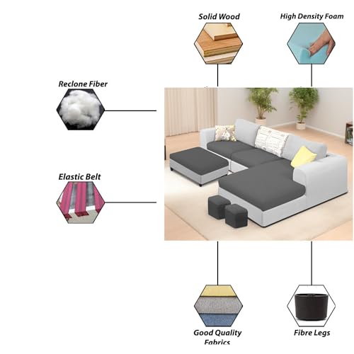 Image of Koza RHS 4 Seater L Shape Sofa Set with Center Table for Living Room (Black Grey Fabric) Premium Fabric Sofa