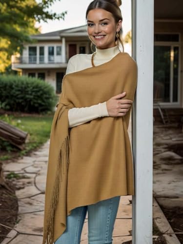 VENVSBEE Shawl Wraps For Women Fringe Shawl With Buttons Versatile Scarf Lightweight Cape Cardigan Spring Fall Winter2