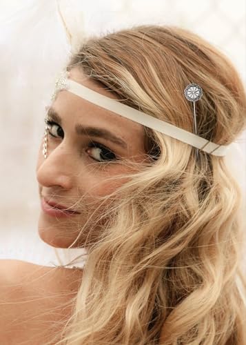 Image of Alilang Women's Vintage Golden Metal Hollow Out Design Crystal Rhinestone Pearl Crown Hat Pin 5in Length Silver Flower Brooch