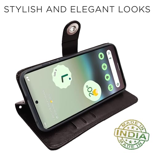 Image of Pikkme Google Pixel 6a Flip Cover Leather Finish | Inside TPU with Card Pockets | Wallet Stand and Shock Proof | Complete Protection Button Flip Case (Coffee)