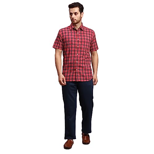 Image of Colorplus Men's Cotton Blend Solid Piece Dyed Pattern Tailored Fit Flat Front Casual Trouser