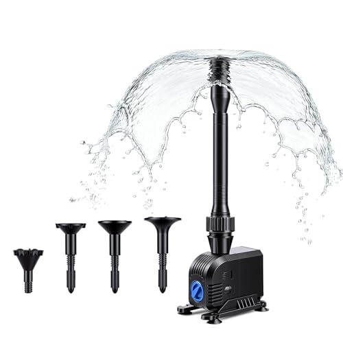 Gardray Springbrunnenpumpe 600L/H mit 7m Netzkabel, 8W Wasserspielpumpe für außen Teichpumpe 4 Düsenim Lieferumfang enthalten in Teich Garten Brunnen Fischbecken Hydrokultur