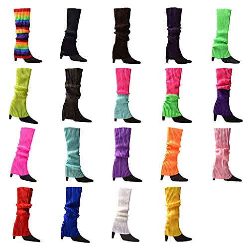 Image of Women 80s Fluorescent Colored Knit Leg Warmers Ribbed Footless Socks Stockings Halloween Dance Party Accessories