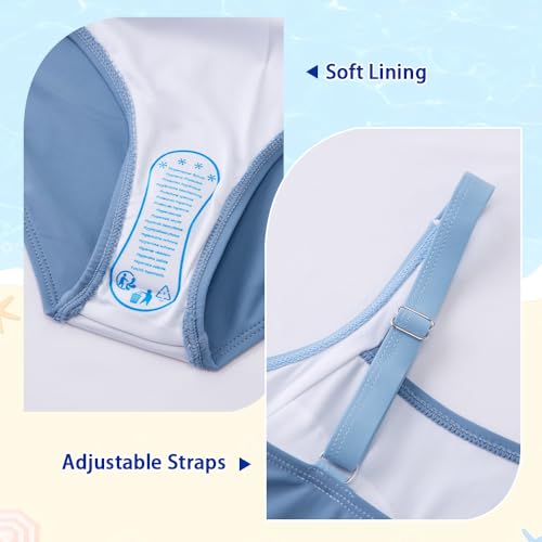 Image of Belovance Girls Swimsuits One Piece Bathing Suit Solid Color Block Tween Swimming Suit Beach Swimwear Quick Dry 5-14 Years