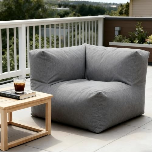 OPEAK Patio Armrest Chair, Outdoor Corner Bean Bag Chair, Daybed Sofa Comfy Couch, Modular Patio Sectional Sofa, Water-Resistant Olefin Fabric, High-Density Foam Filled, Comfy Lounge Seat, Dark Gray