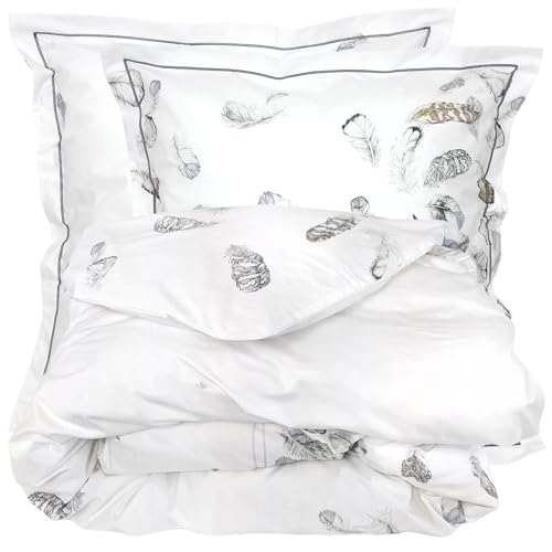 Linnea Housse de Couette 240x220 cm Percale Pur Coton Plumes