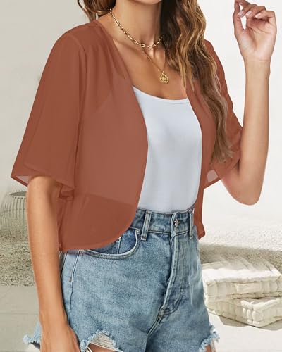Image of ZNVGIRL Women Shrug Chiffon Cardigans Open Front Short Sleeve Bolero for Evening Dressy 2026