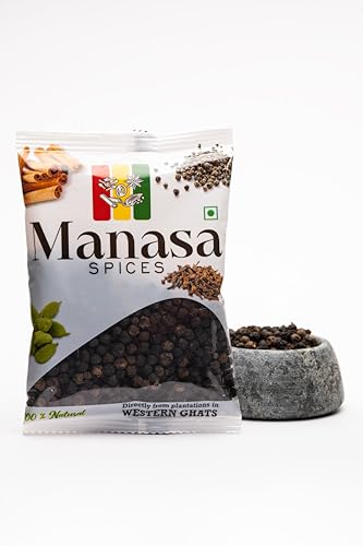 Image of Manasa Spices Premium Black Pepper Whole 50g | Kali Mirch /Sabut Gol Mirch | Sun-Dried Peppercorns from Western Ghats | Bold Aroma & Strong Flavor for Cooking