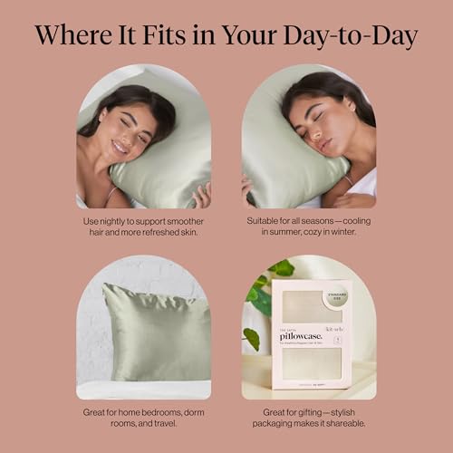 Image of Kitsch Satin Pillowcase with Zipper - Standard Size, Sage | Softer Than Silk Pillow Cases, Smooth Cooling Satin Pillow Case for Hair and Skin, Wrinkle-Free, Machine Washable