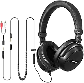 SIMOLIO Long Cord Headphones for TV and PC with Volume Control and Mic, 21.6FT/6.6M Extended Cable with Clip, RCA & 3.5mm AUX Audio, Fold-flat Stereo Over Ear Wired TV Headphones, SM-906TV