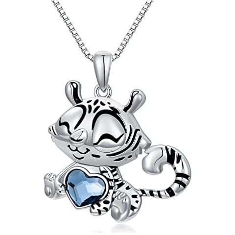Sterling Silver Tiger Necklace Year of the Tiger Pendant Crystal Tiger Charm Jewelry Birthday for Her Women Girl Cover
