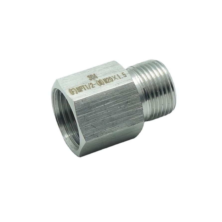 Metric to NPT Adapter (2, SS304 M20 x 1.5 Male x 1/2" FNPT)