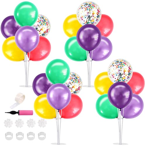 Image of TONIFUL 4 Purple Teal Yellow Balloon Stand Balloon Centerpieces for Table