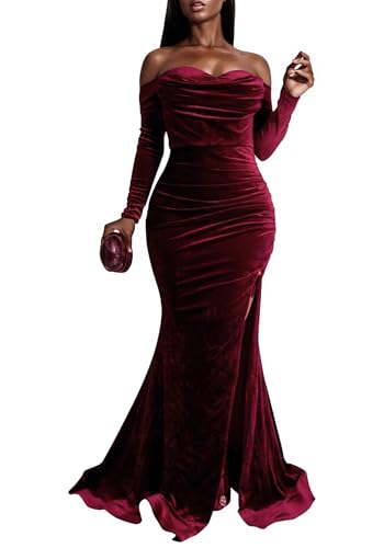 Vakkest Women Off The Shoulder Formal Dresses Long Sleeve Evening