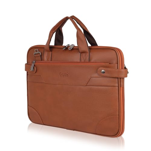 Image of EXIM Office Bag for Man 15.6 inch Vegan Leather Laptop bags Men Use Briefcase Messenger Premium Side Bags -Tan