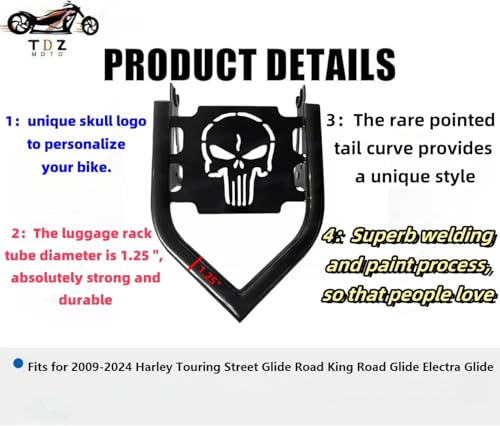 Image of TDZ Black Detachable Luggage Rack for 2009-2025 Harley Touring Street Glide Road King Road Glide Electra Glide