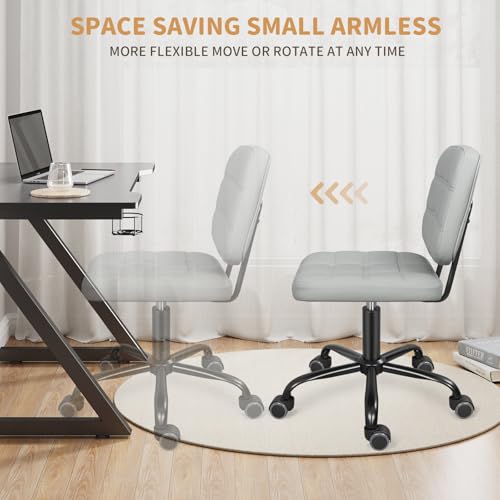Image of Armless Office Chair Adjustable Height Drafting Desk Chair - Light Grey | Adjustable Height, 250lb Weight Capacity, PU Leather, Fits Under Desk