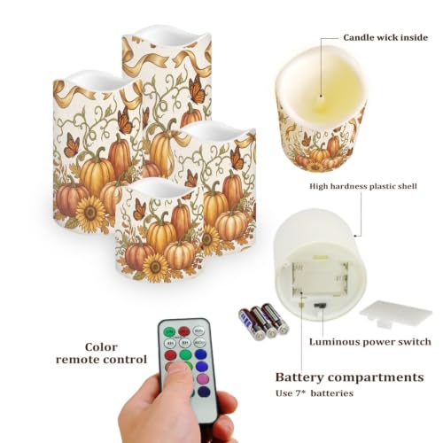 Image of Christmas Flameless Candles with Remote Set of 4 | Xmas Bow Ribbon Flameless Candle Set with Timer, Battery Operated, Fake Candles for Kitchen Room, Home Decor