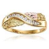 10K Solid Tri Color Pink White Yellow Black Hills Gold Diamond Flower Ring Size 9