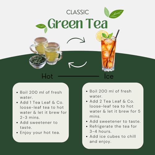 Image of Tealeaf & Co. Classic Green Tea Loose Leaf - 100% Organic Green Tea - Contains Low Caffeine - Upto 50 Servings - Gluten Free (3.52oz /100gm)