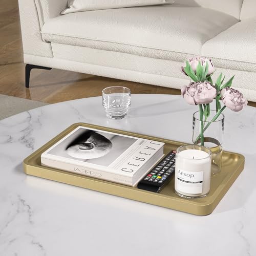 Image of Weenson Gold Bathroom Vanity Tray for Countertop Decor Perfume Makeup Toiletries Toilet Tank, Large Bamboo Kitchen Tray for Spice Salt, Serving Tray for Food Coffee, Nightstand Candle 14.2 inchx8.3 inch