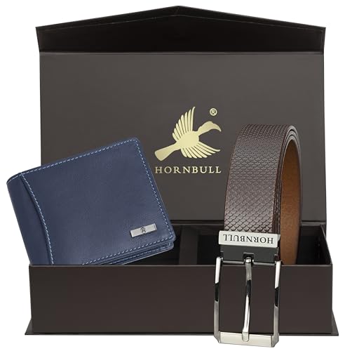 Mens Combo Wallet and Belt | Gift Set for Men | Gift Hamper for Boys | Wallets Men Leather (Navy+Brown)2