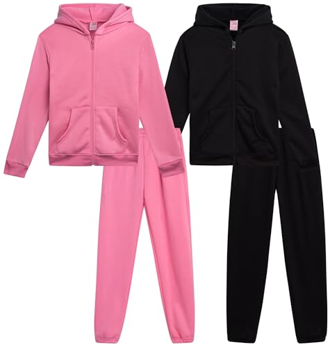 Real Love Girls Sweat Suit Set - 4 Piece Soft Fleece Zip Up Hoodie and Athletic Jogger Sweatpants for Girls (Sizes: 7-16)