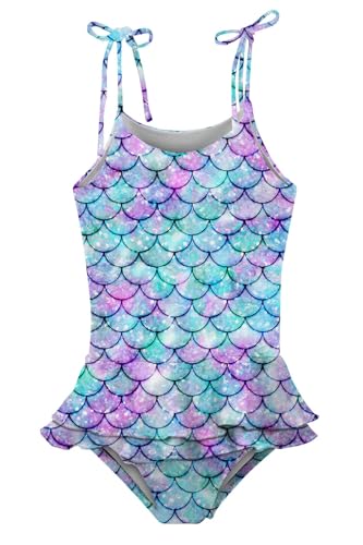 Lovekider Girls Swimsuit One-Piece Adjustable Straps Swimwear Ruffled Tankini Bathing Suit with Sun Protection 2-9 Years Old