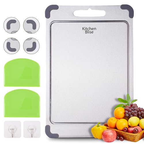 Premium 316 Stainless Steel Cutting Board Non Toxic - Food Grade Stainless Steel Construction -14' x 9.60 Dishwasher Safe Metal Cutting Boards for Kitchen with Grooves for Meat, Vegetables, or Fruit