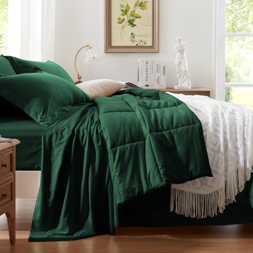 Anluoer California King Size Bed in a Bag 7 Pieces,Emerald Green Cal King Comforter Set with Sheets,All Season Bedding Sets with Comforter,Pillow Shams,Pillowcases,Flat Sheet,Fitted Sheet