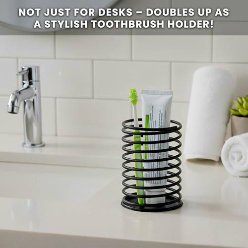 Image of Wire Pencil Holder for Desk | Spring Shaped Pen Cup Holder & Pencil Cup Organizerfor Desk | Multipurpose Cute Pen Holders & Countertop Toothbrush Holders | Unique Stationary Organizer for Desks