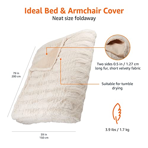 Amazon Basics Faux Fur Throw Blanket, Not Heated, Ivory, 150 x 200 cm