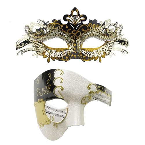 Image of Coddsmz Couples Masquerade Mardi Gras Christmas Venetian Cosplay Costume Halloween Party Mask Set