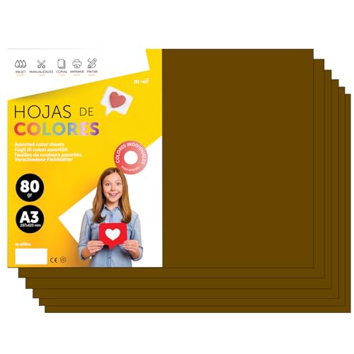 Buntes Papier A3 80g für Drucker & Basteln, Farbige Blätter für Kinder, Kreativprojekte, Karten & Schule M-office (50 Blatt, Braun)