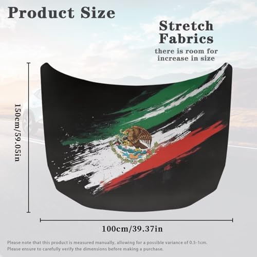 Image of Car Hood Cover Elastic Washable Hood Covers for Cars Mexican Flag Auto Hoods Protector Automotive Decor Half Car Cover for Cars Hoods Banner Replacement
