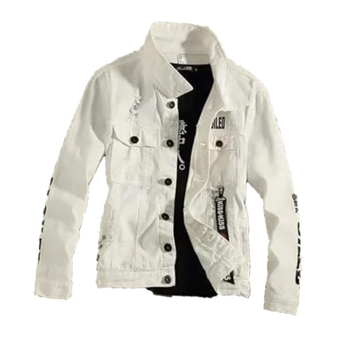 Men Jeans Coat For Slim Short Denim Jackets Man With Hole Print Of Coat