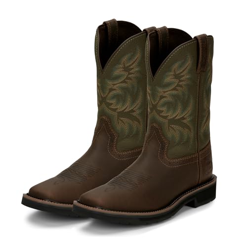 Justin Driller 11-Inch Work Boot – Cedar | Full-Grain Leather, EH Safety, Slip-Resisting Outsole, Cedar - 9.5 D