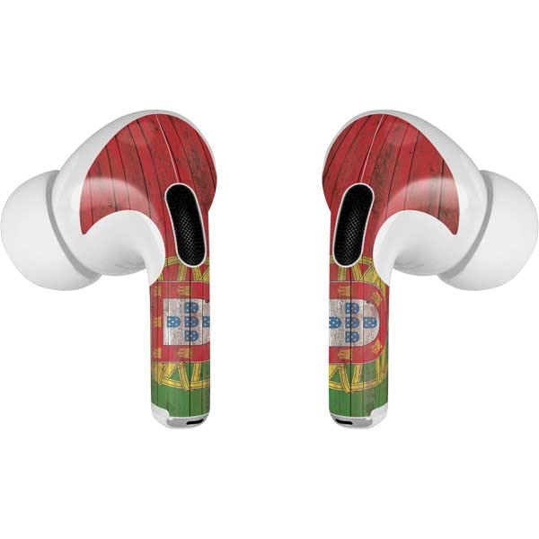Skinit Decal Audio Skin Compatible with Apple AirPods Pro (2rd Gen, 2022) - Skinit Originally Designed Portuguese Flag Dark Wood Design